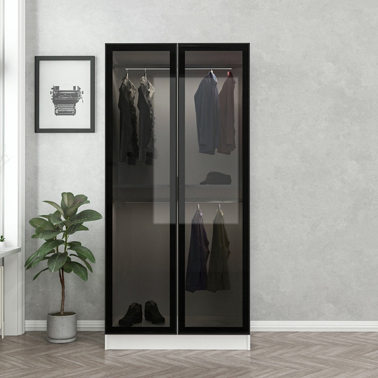 Ντουλάπα 90x210x52 εκ Black White 506MNR2167