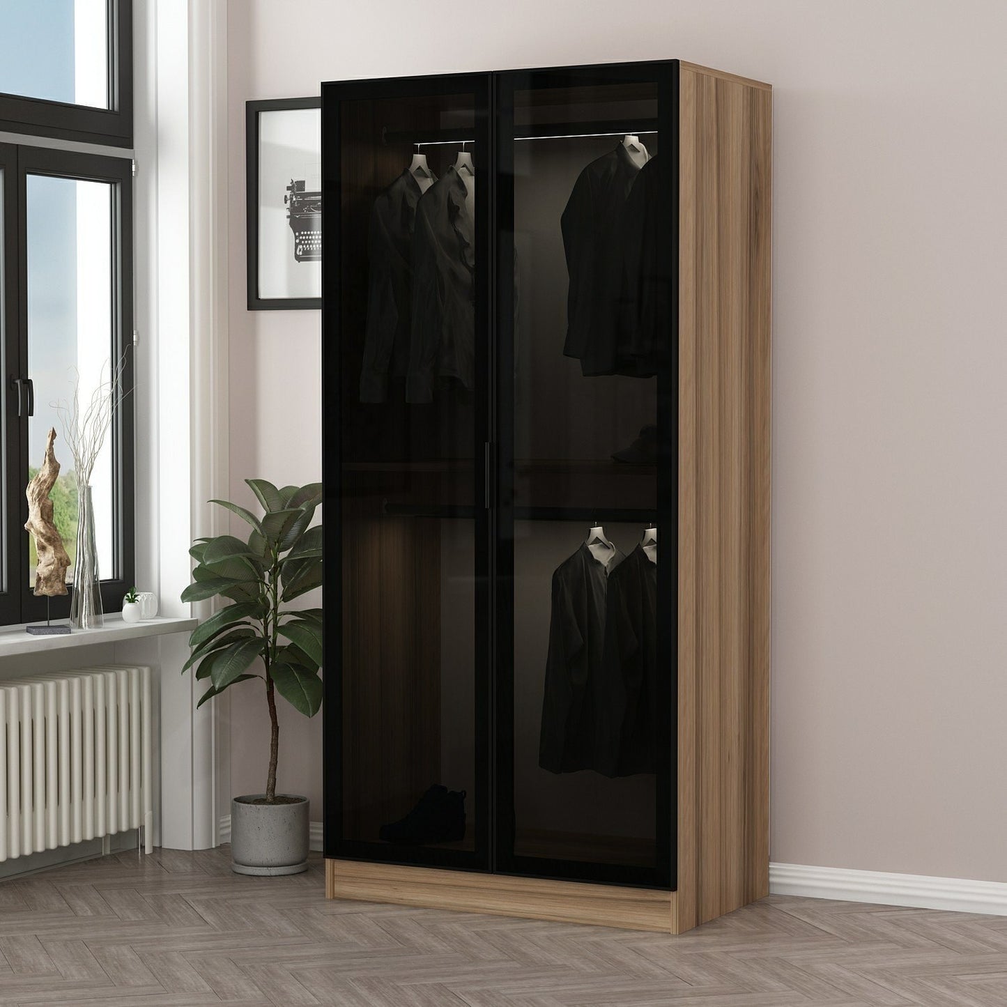 Ντουλάπα 90x210x52 εκ Golden Oak Dark Grey 506MNR2176