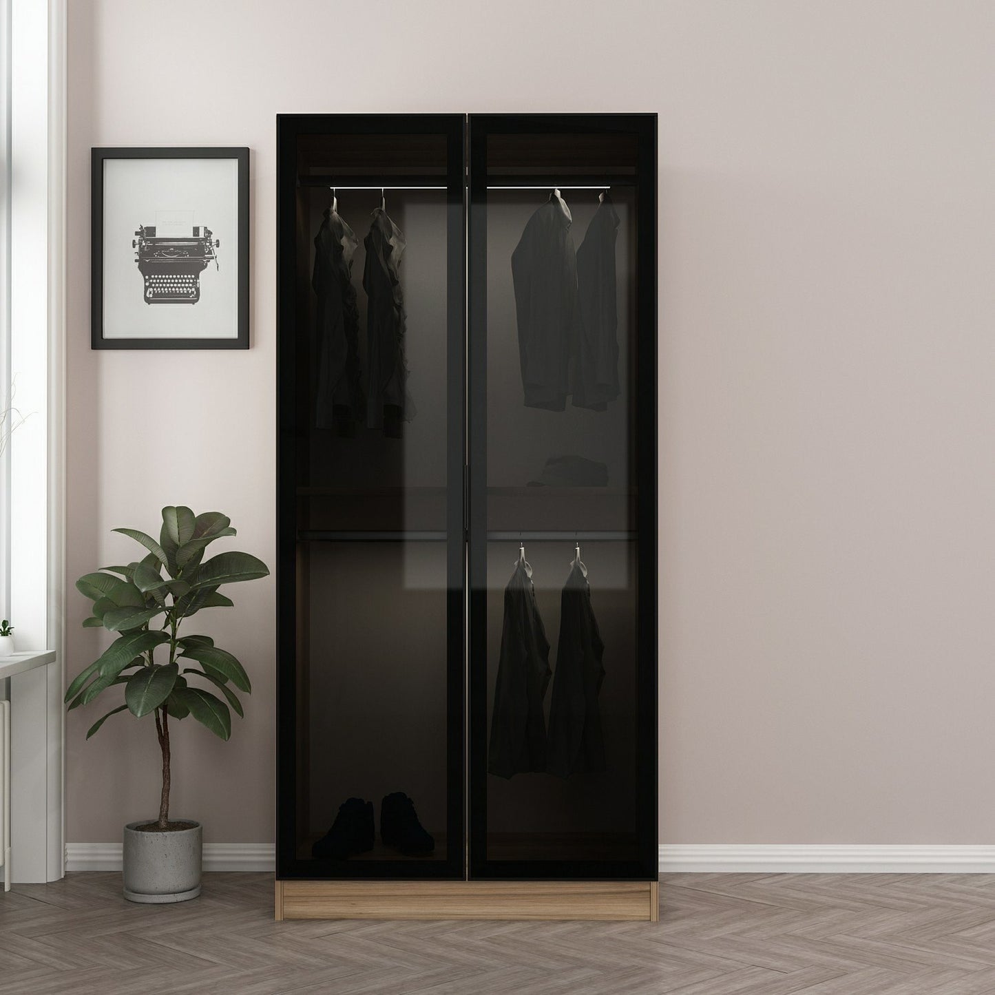 Ντουλάπα 90x210x52 εκ Golden Oak Dark Grey 506MNR2176