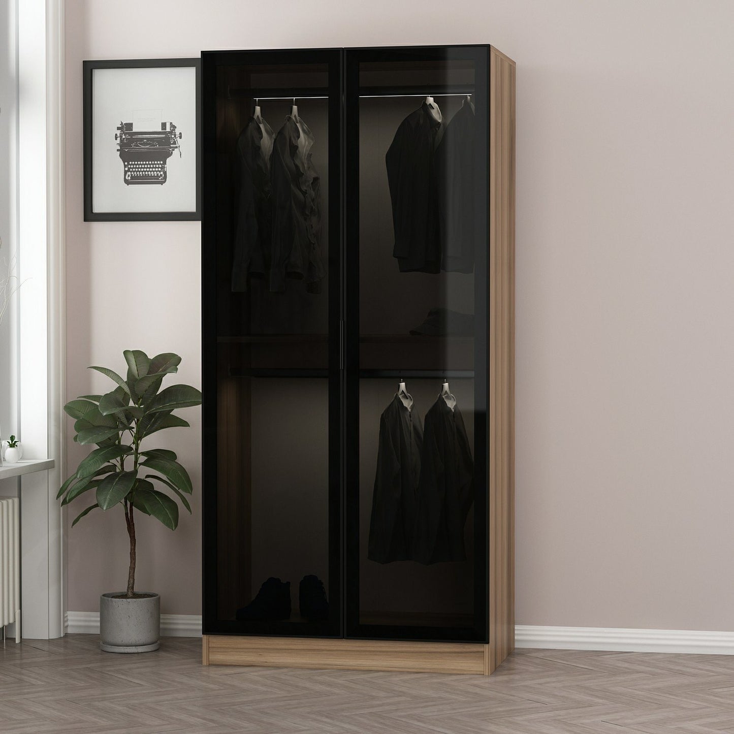 Ντουλάπα 90x210x52 εκ Golden Oak Dark Grey 506MNR2176