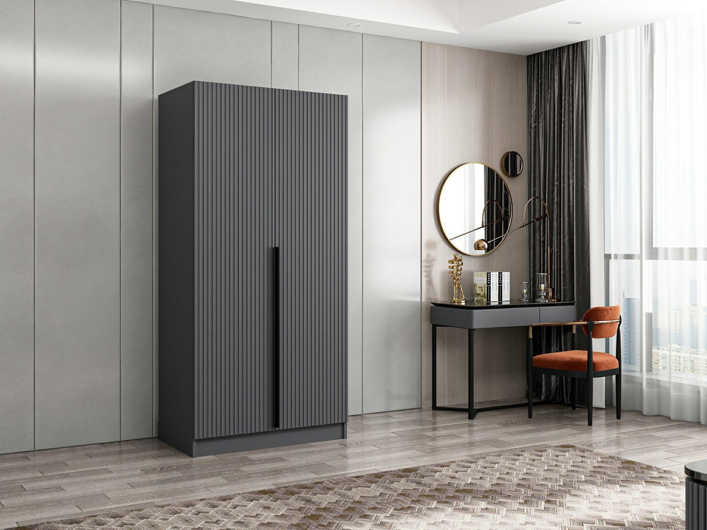 Ντουλάπα 90x210x52 εκ Ανθρακί 506MNR2178