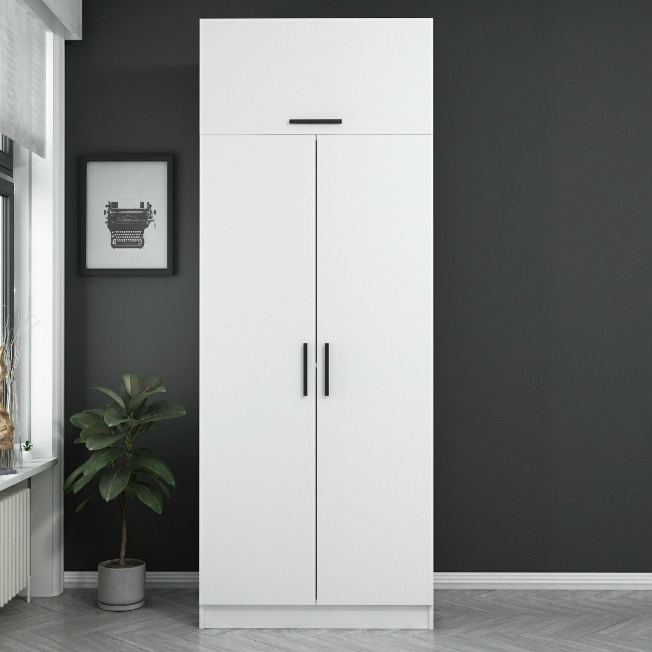 Ντουλάπα 90x235x52 εκ Λευκό 506MNR2219