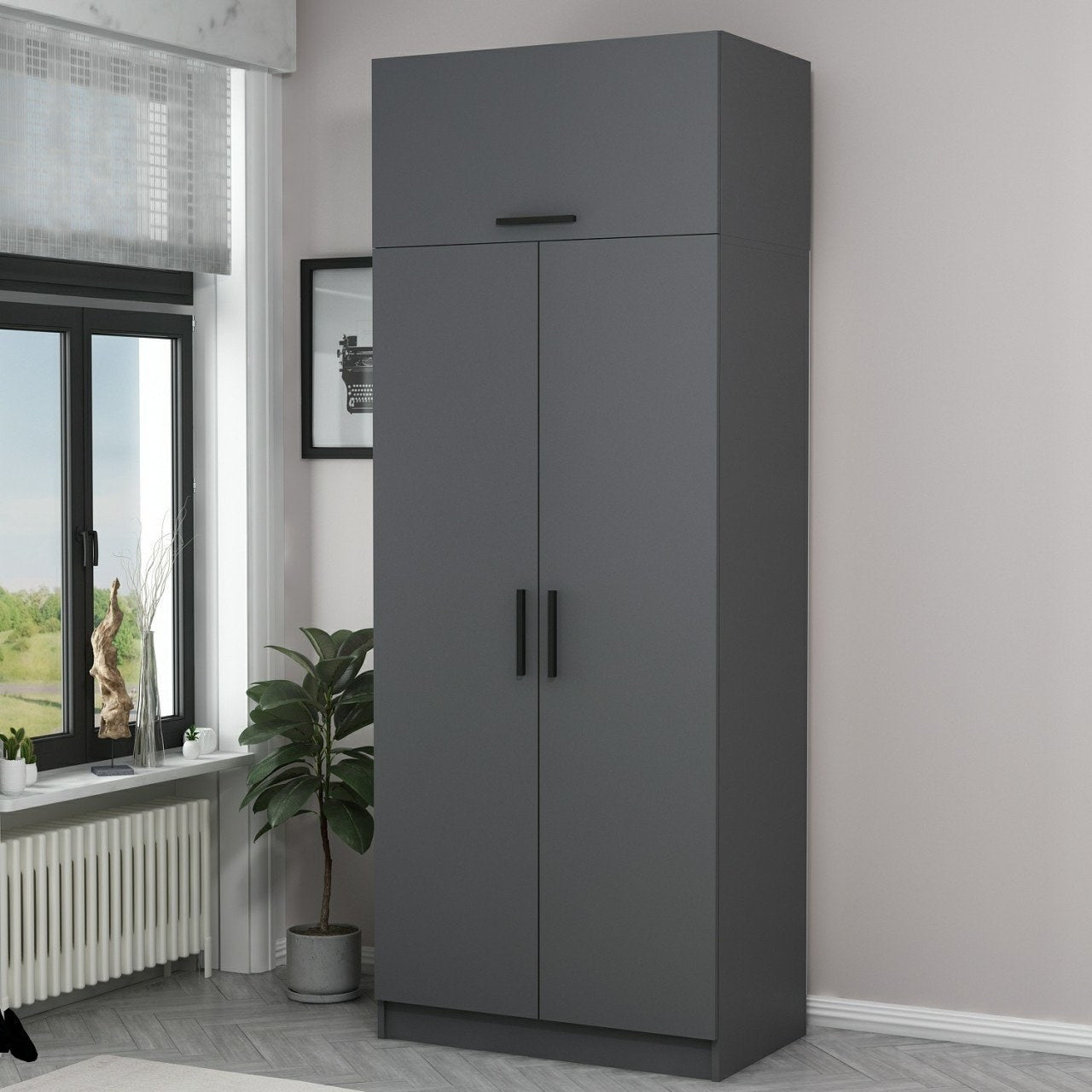 Ντουλάπα 90x235x52 εκ Ανθρακί 506MNR2229