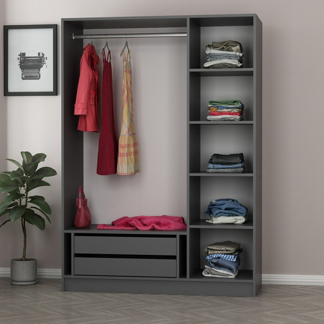 Ντουλάπα 135x190x52 εκ Anthracite Black 506MNR2271