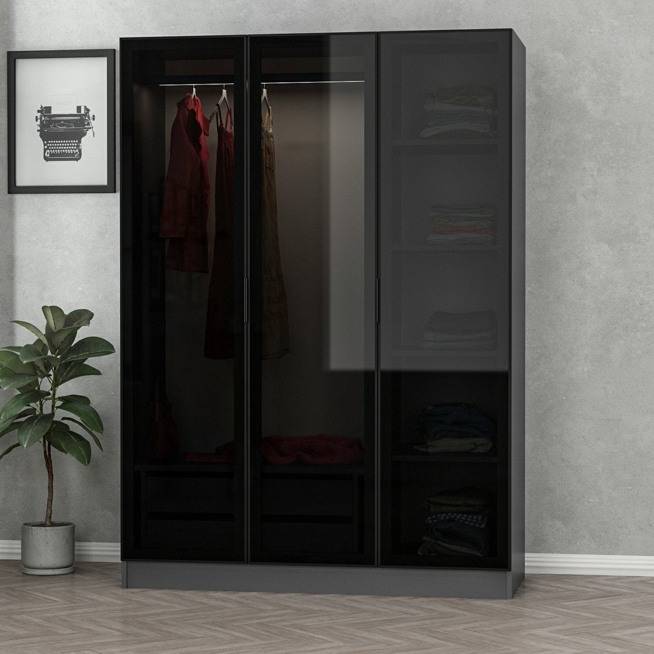Ντουλάπα 135x210x52 εκ Anthracite Black 506MNR2272