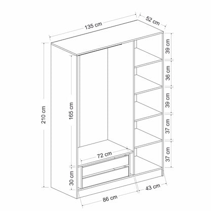 Ντουλάπα 135x210x52 εκ Anthracite Black 506MNR2272