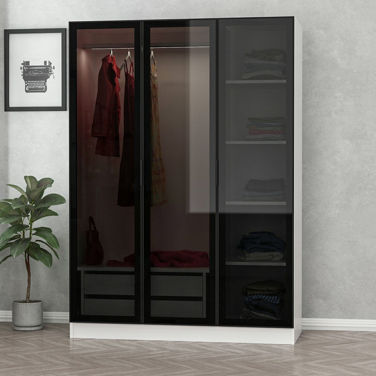Ντουλάπα 135x190x52 εκ White Black 506MNR2273