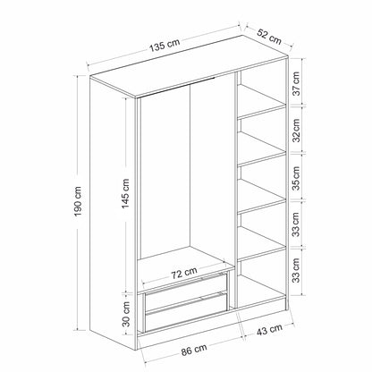 Ντουλάπα 135x190x52 εκ White Black 506MNR2273