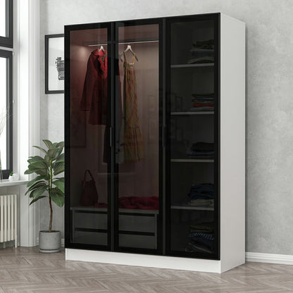 Ντουλάπα 135x210x52 εκ White Black 506MNR2274