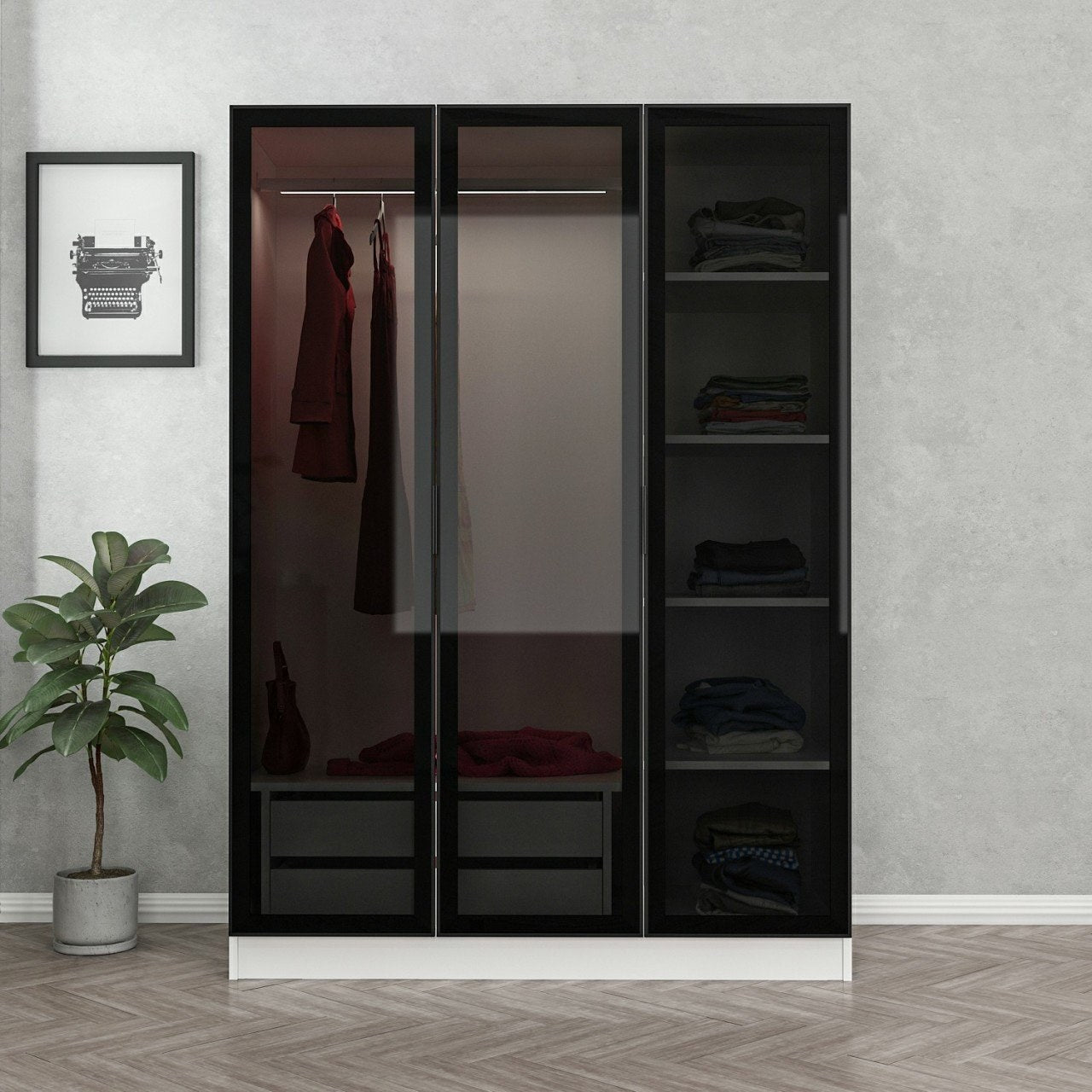 Ντουλάπα 135x210x52 εκ White Black 506MNR2274