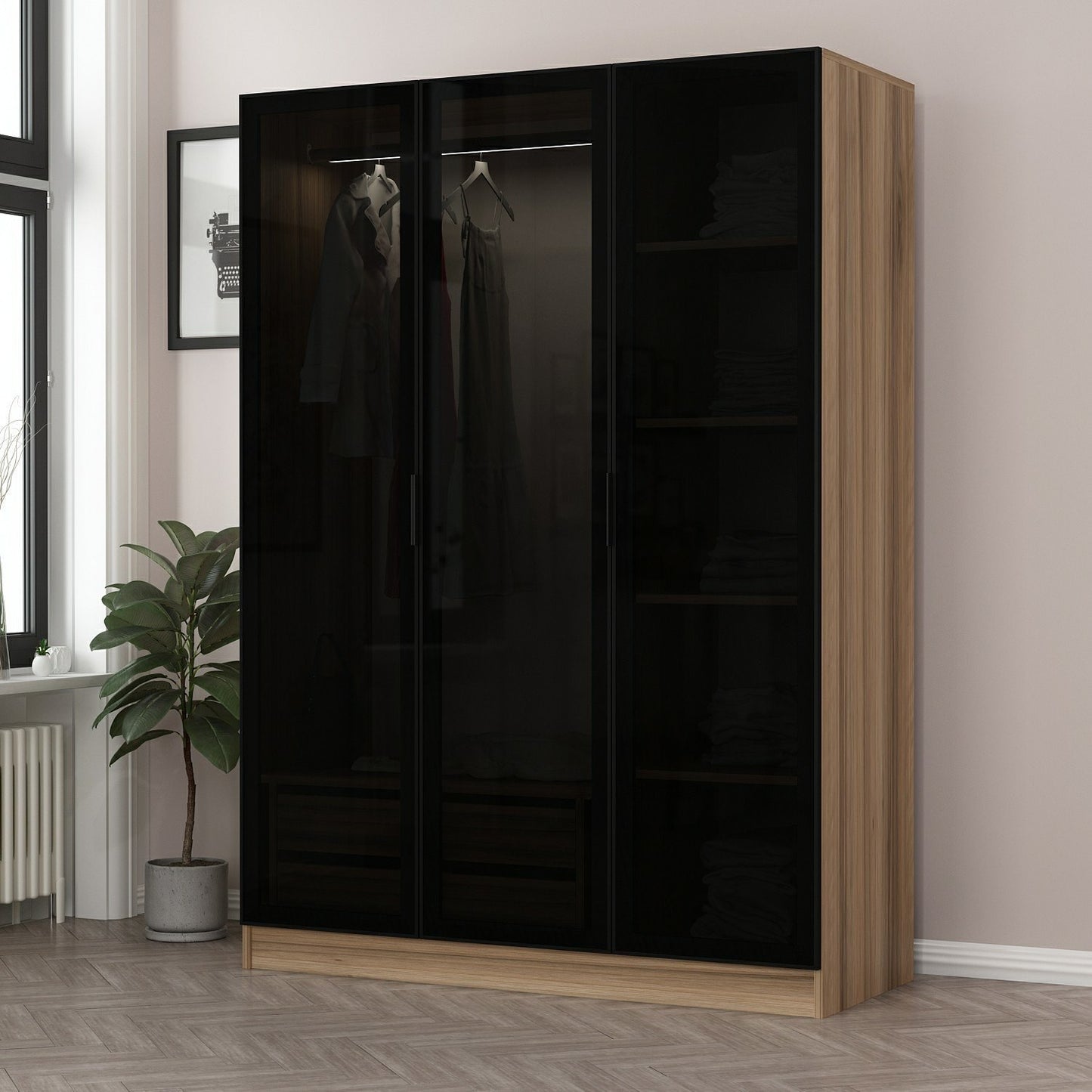 Ντουλάπα 135x210x52 εκ Golden Oak Dark Grey 506MNR2285