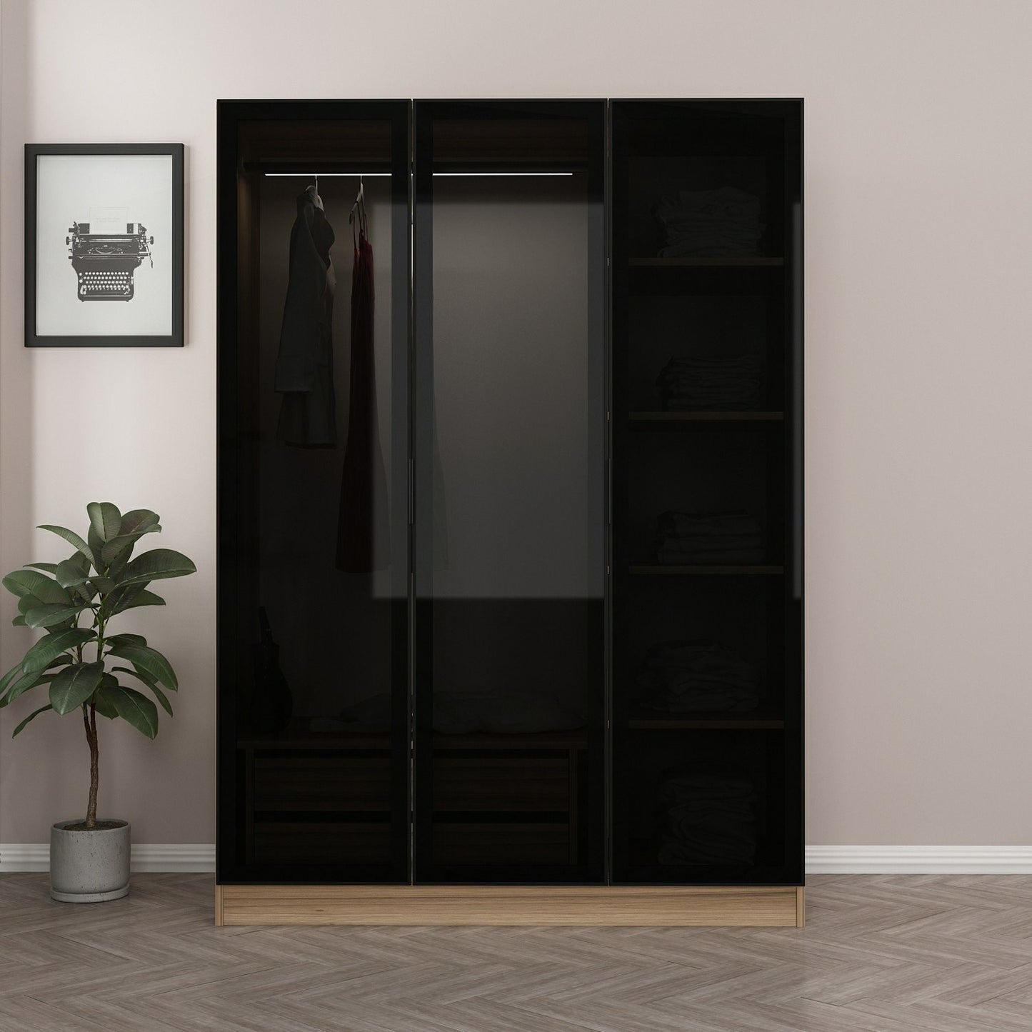 Ντουλάπα 135x210x52 εκ Golden Oak Dark Grey 506MNR2285