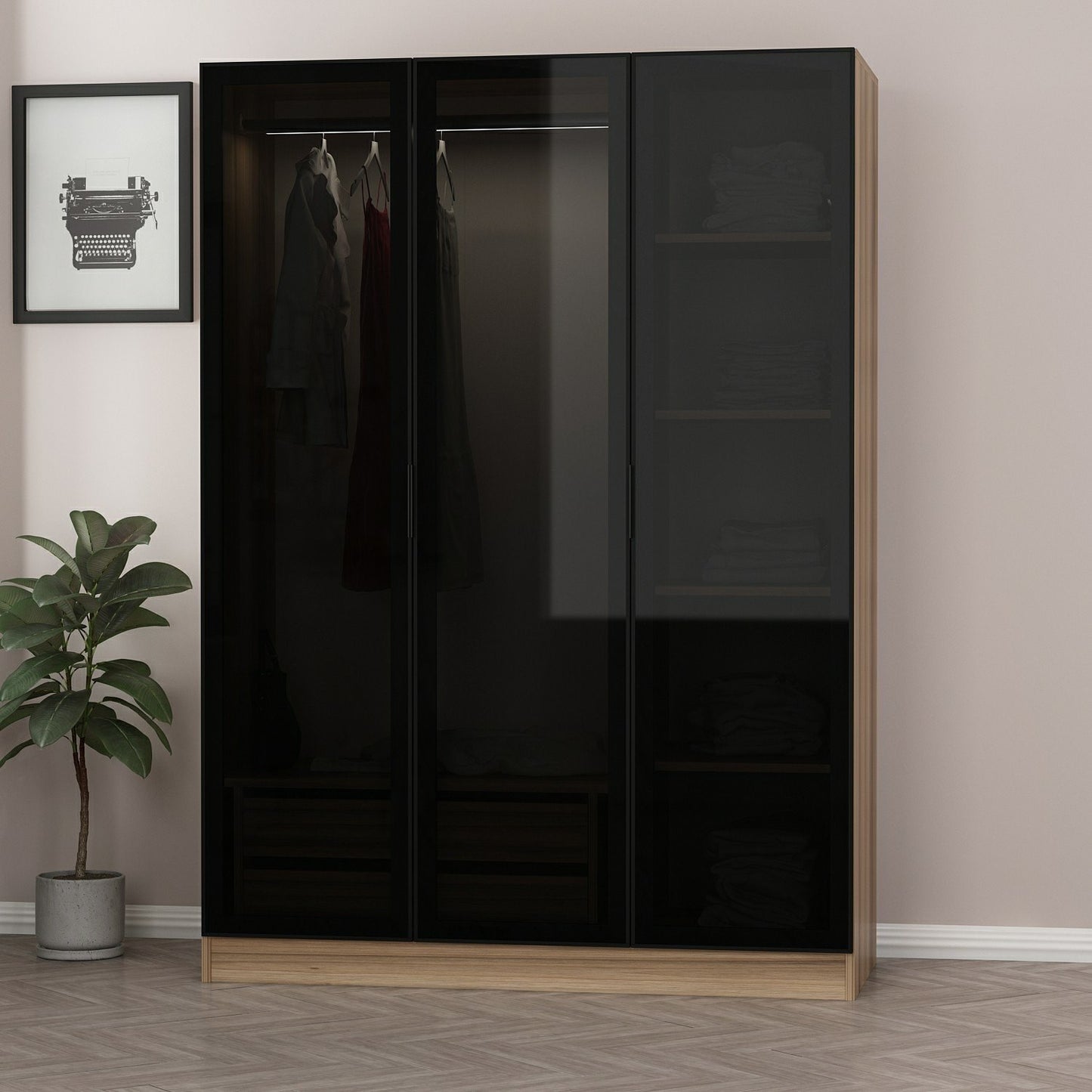 Ντουλάπα 135x210x52 εκ Golden Oak Dark Grey 506MNR2285