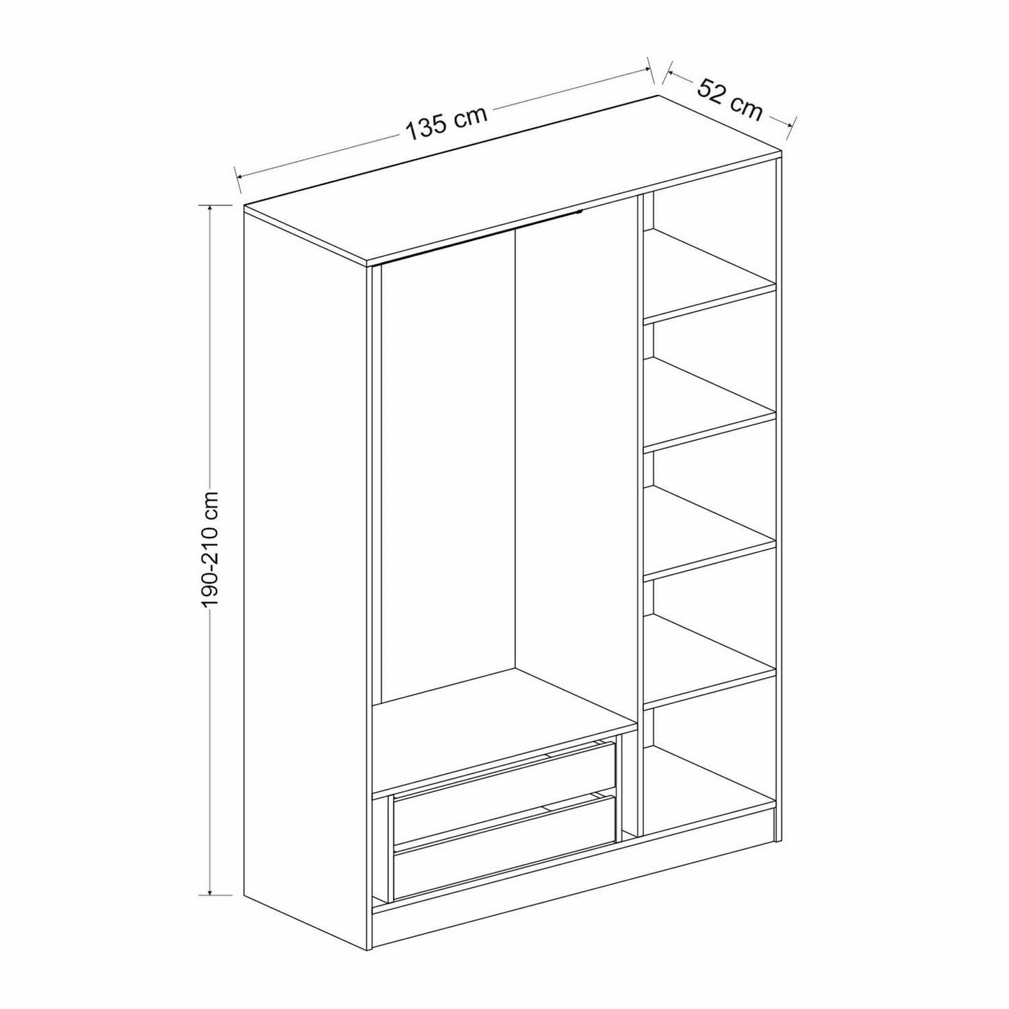 Ντουλάπα 135x210x52 εκ Λευκό 506MNR2291