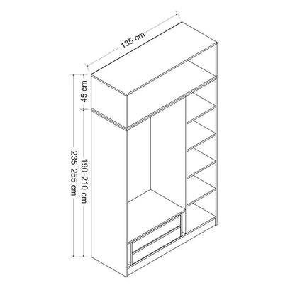 Ντουλάπα 135x255x52 εκ Ανθρακί 506MNR2414