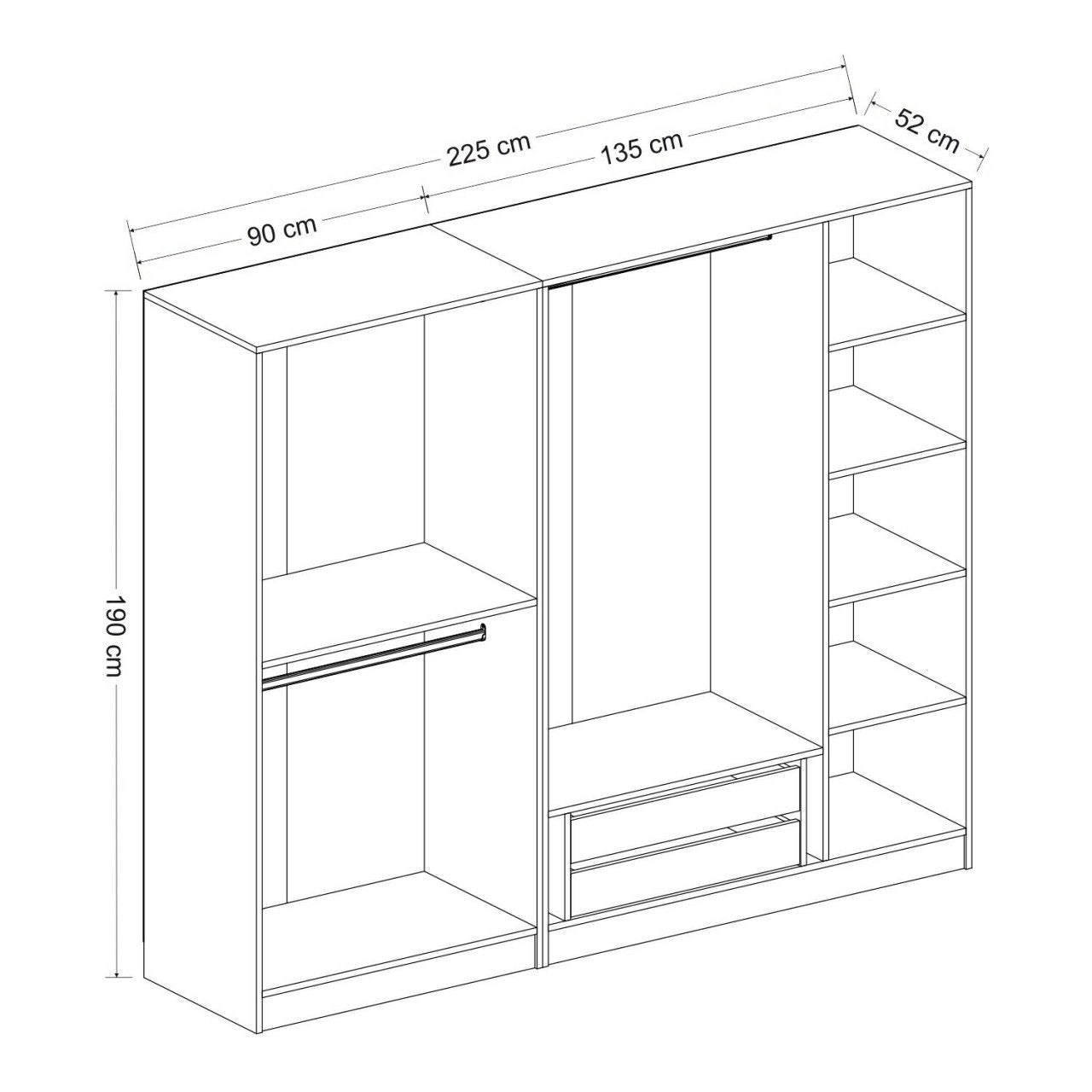 Ντουλάπα 225x190x52 εκ Ανθρακί 506MNR2426