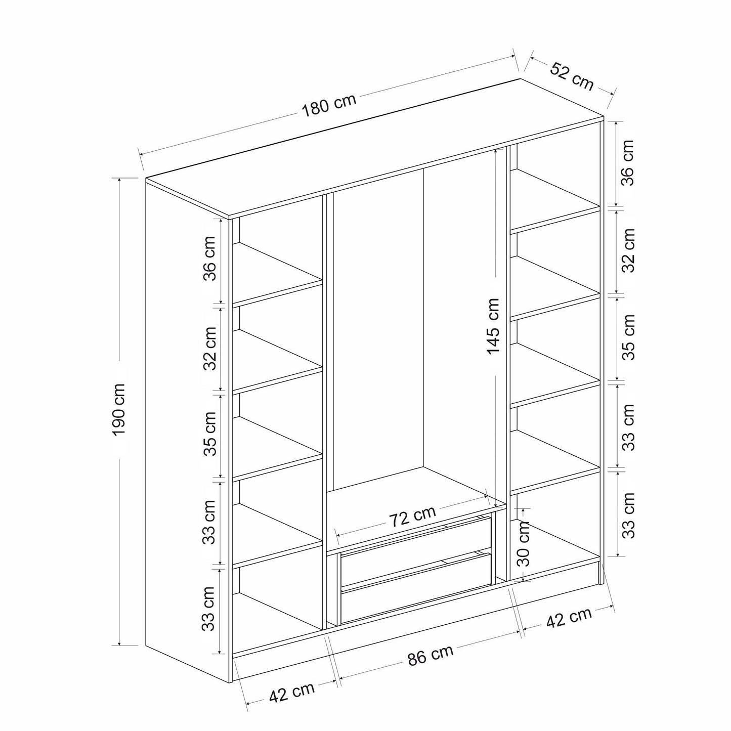 Ντουλάπα 180x190x52 εκ Λευκό 506MNR2442