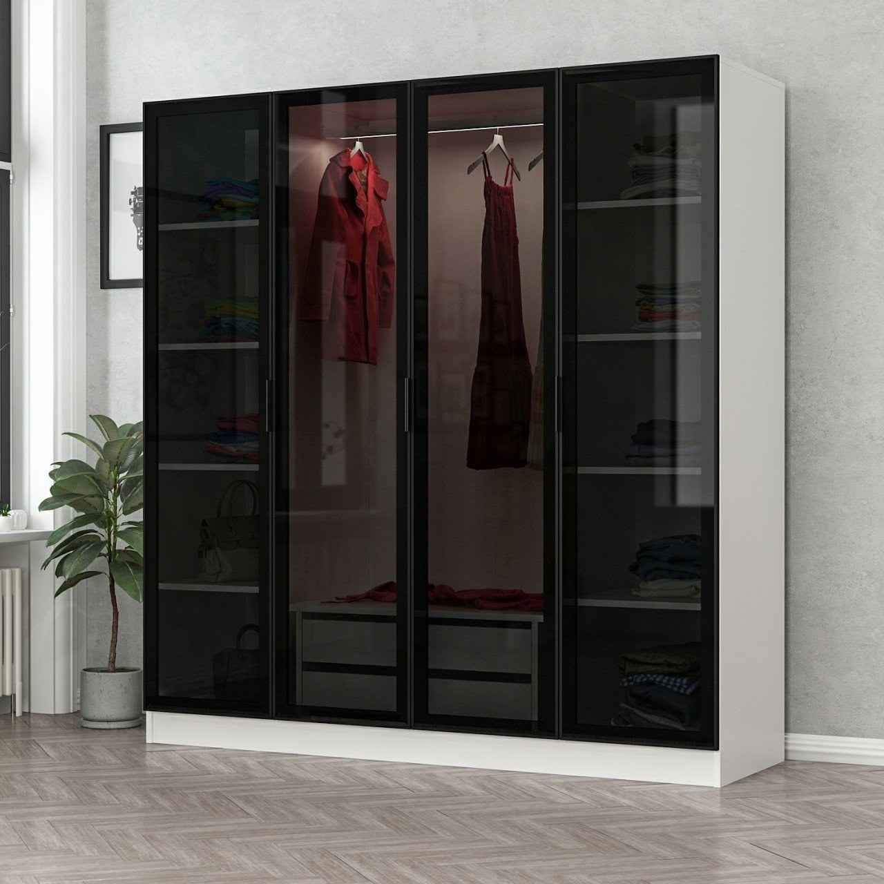 Ντουλάπα 180x210x52 εκ White Black 506MNR2477