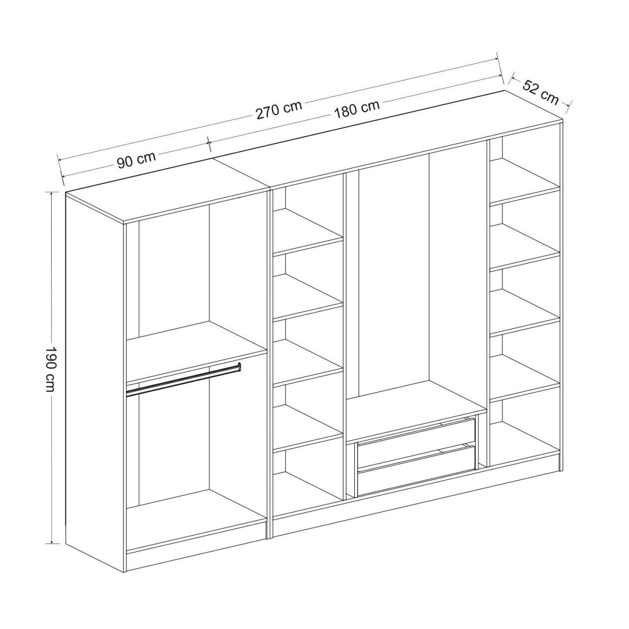 Ντουλάπα 270x210x52 εκ Ανθρακί 506MNR2504