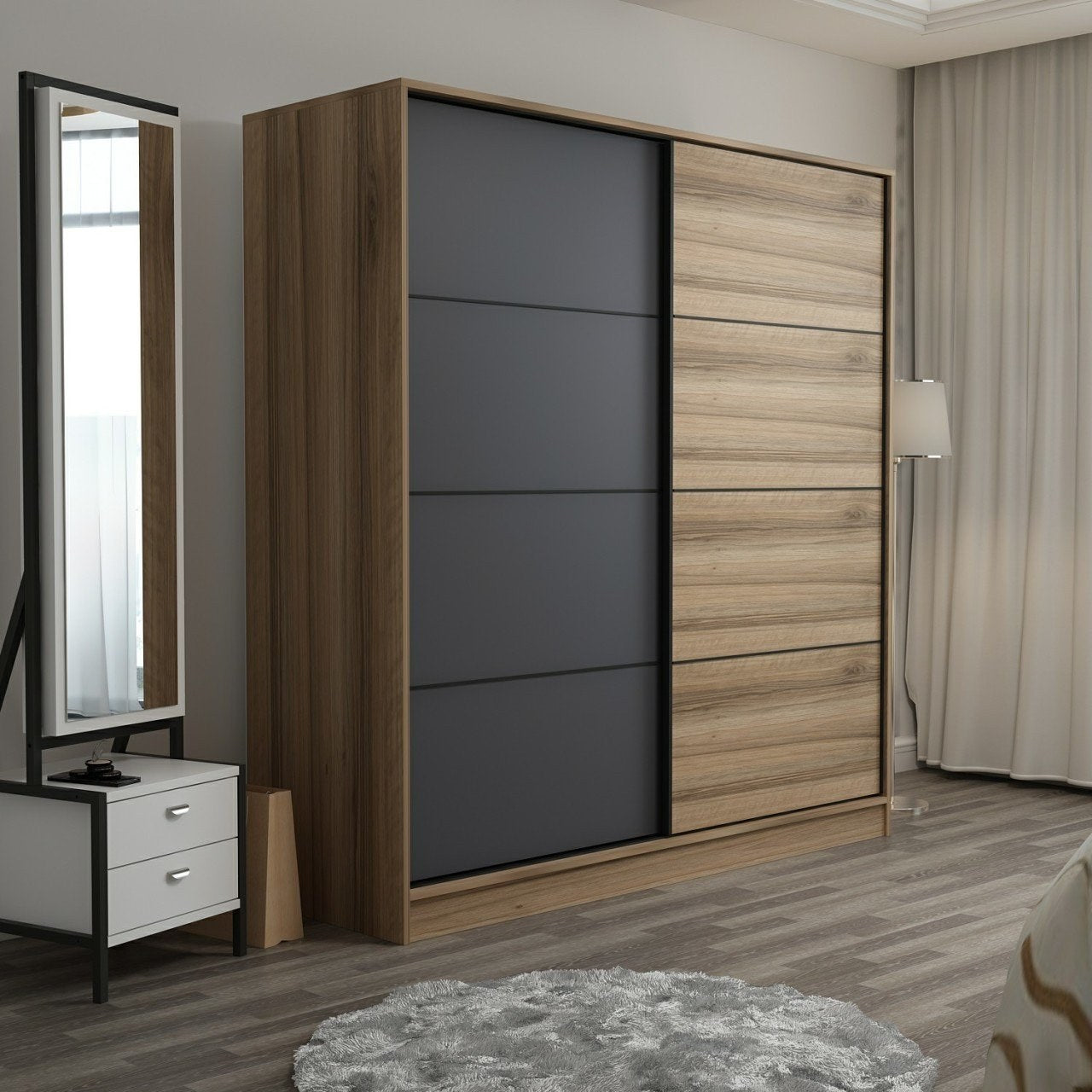 Ντουλάπα 180x210x60 εκ Dore Anthracite 506MNR2536