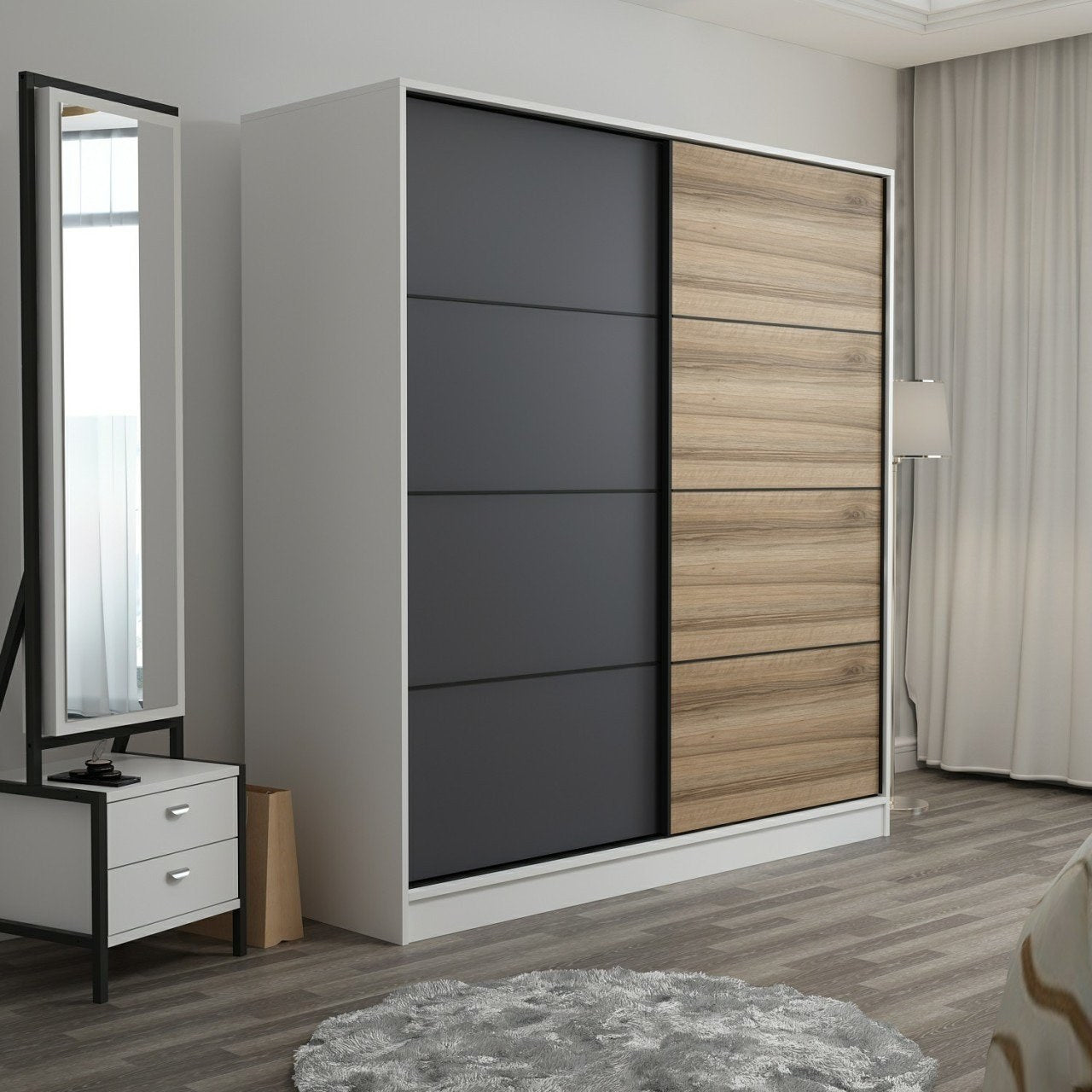 Ντουλάπα 220x210x52 εκ White Anthracite 506MNR2546