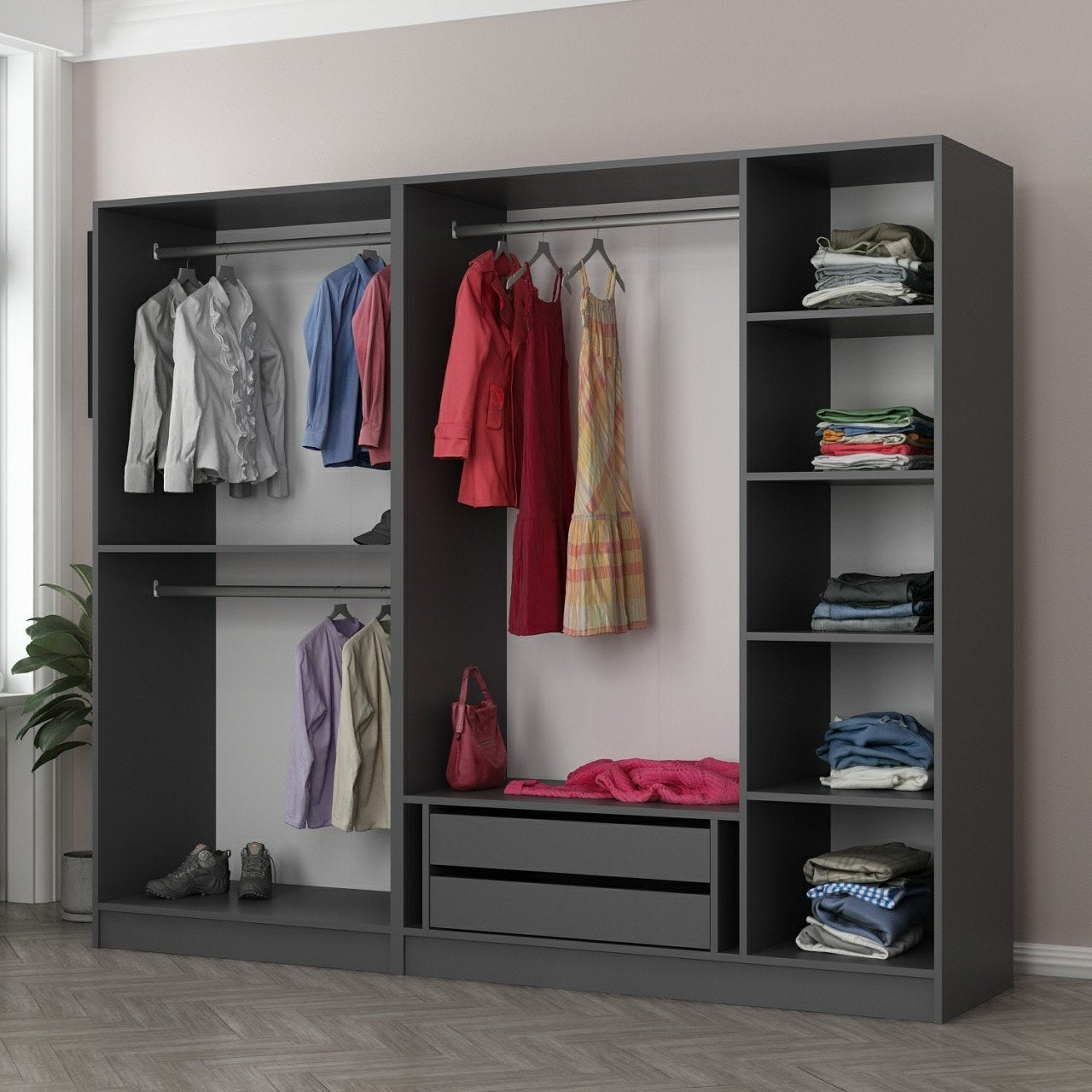 Ντουλάπα 225x210x52 εκ Ανθρακί 506MNR2576