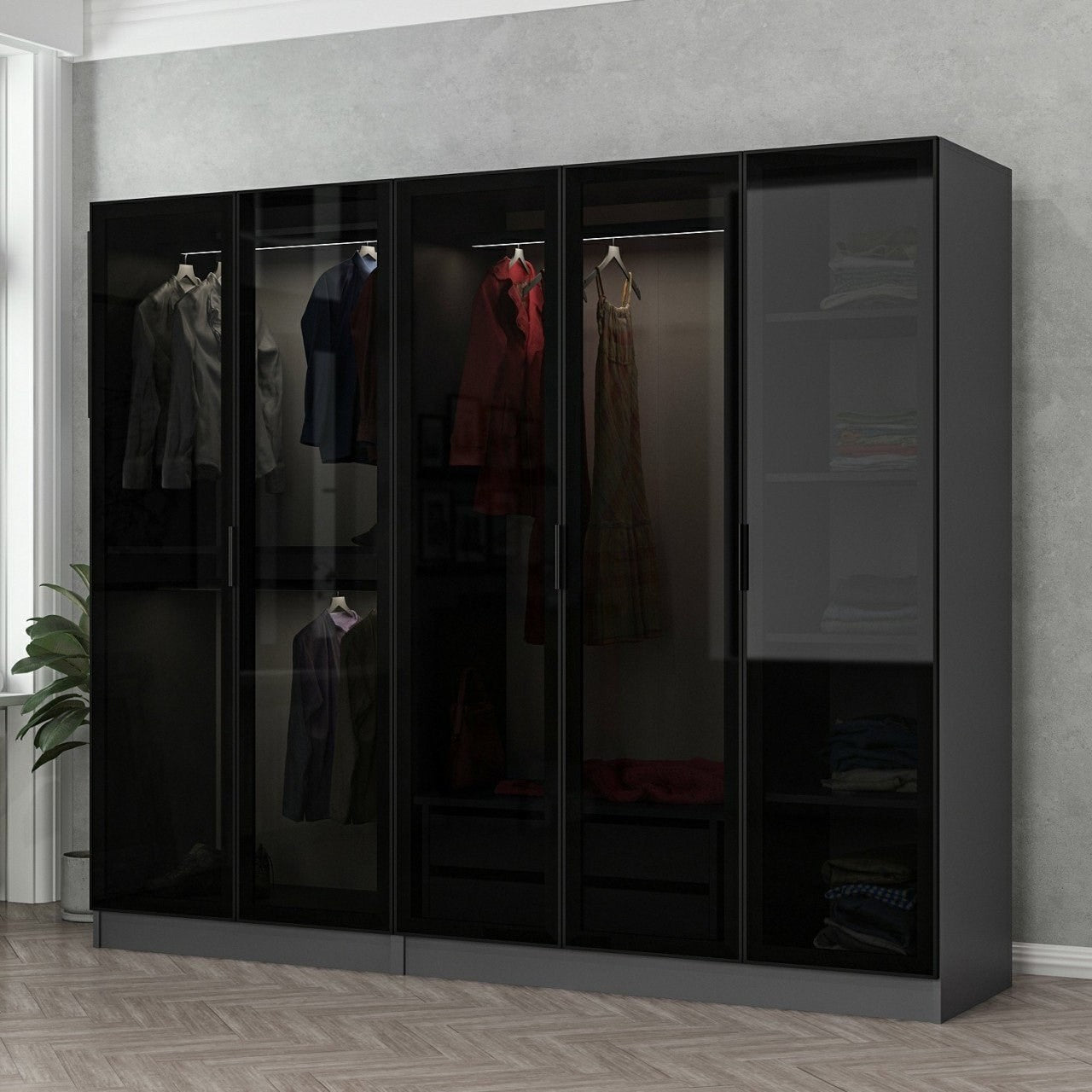 Ντουλάπα 225x210x52 εκ Anthracite Black 506MNR2587
