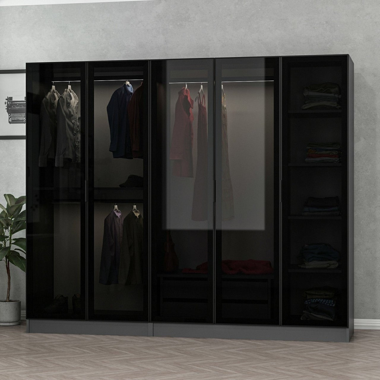 Ντουλάπα 225x210x52 εκ Anthracite Black 506MNR2587