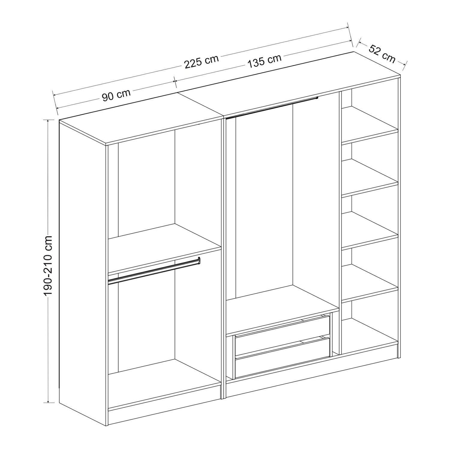 Ντουλάπα 225x190x52 εκ Dore 506MNR2596