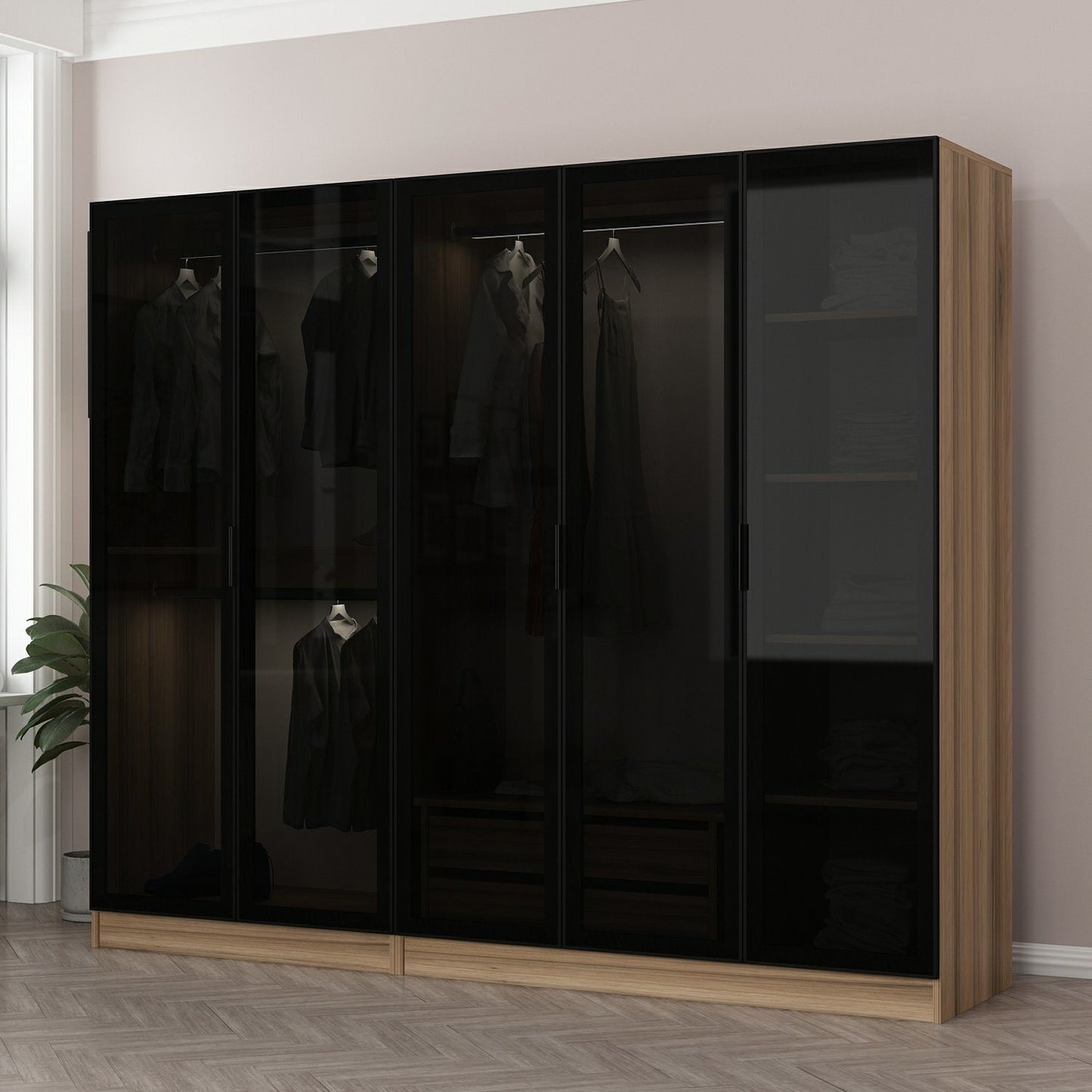 Ντουλάπα 225x210x52 εκ Golden Oak Dark Grey 506MNR2601