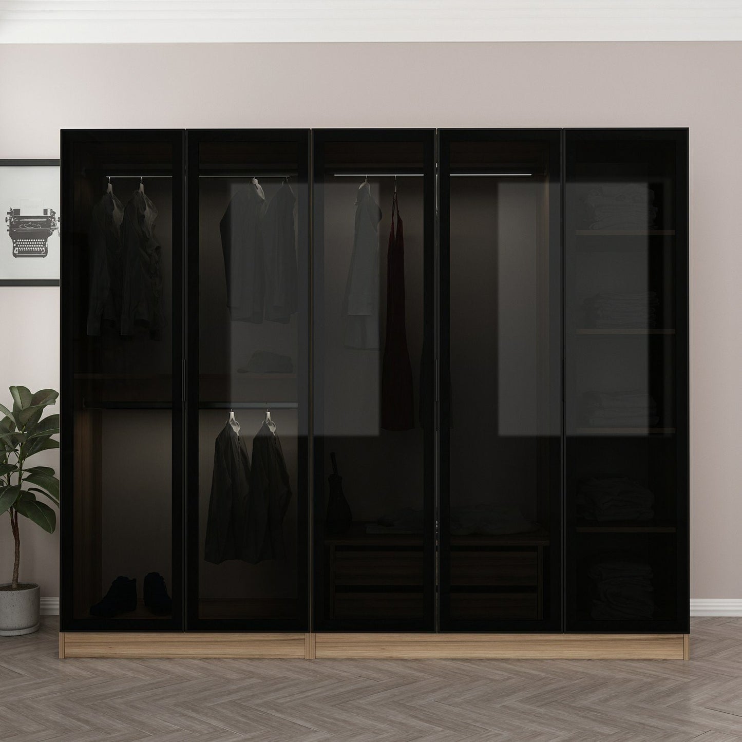 Ντουλάπα 225x210x52 εκ Golden Oak Dark Grey 506MNR2601