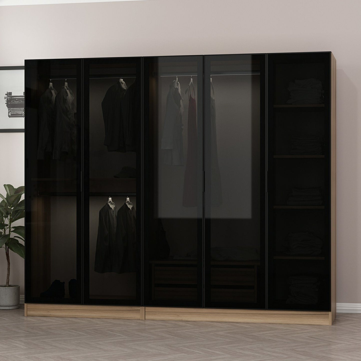 Ντουλάπα 225x210x52 εκ Golden Oak Dark Grey 506MNR2601