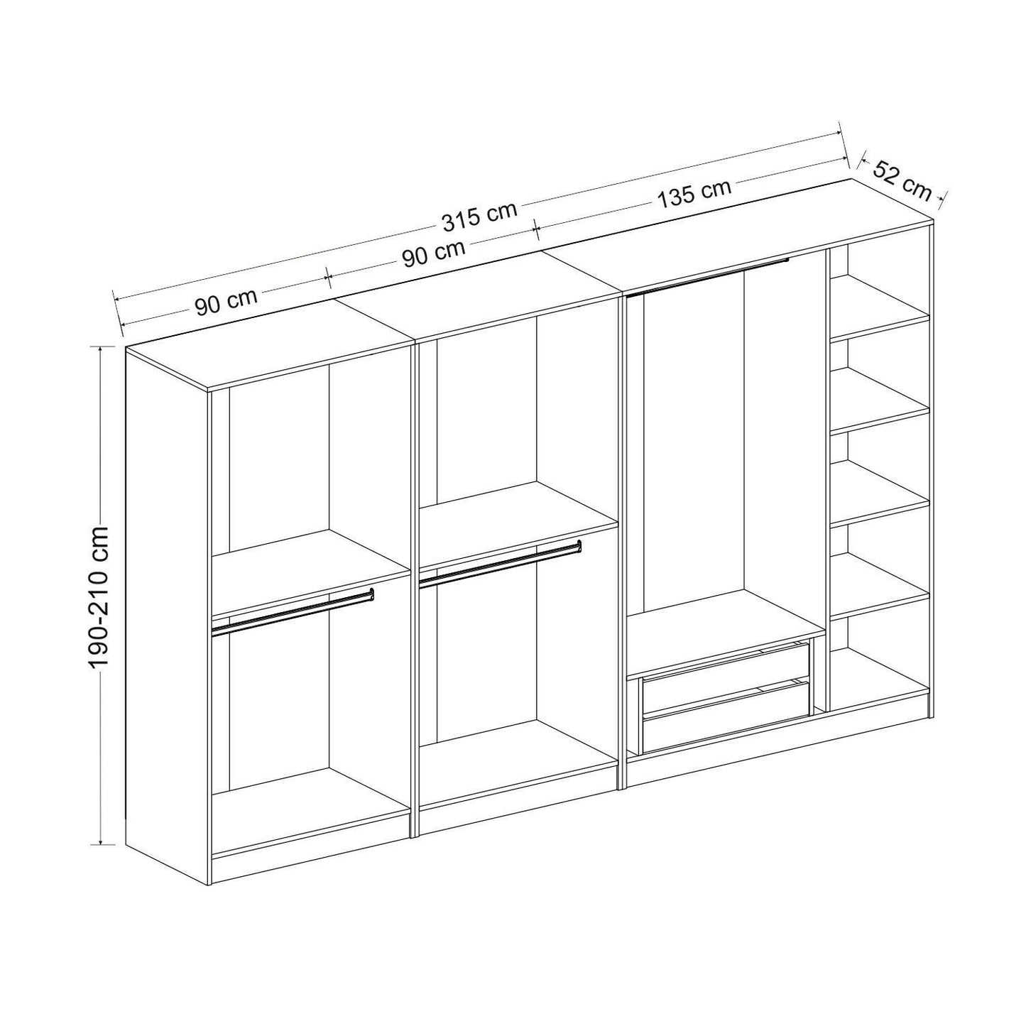 Ντουλάπα 315x210x52 εκ Dore 506MNR2620