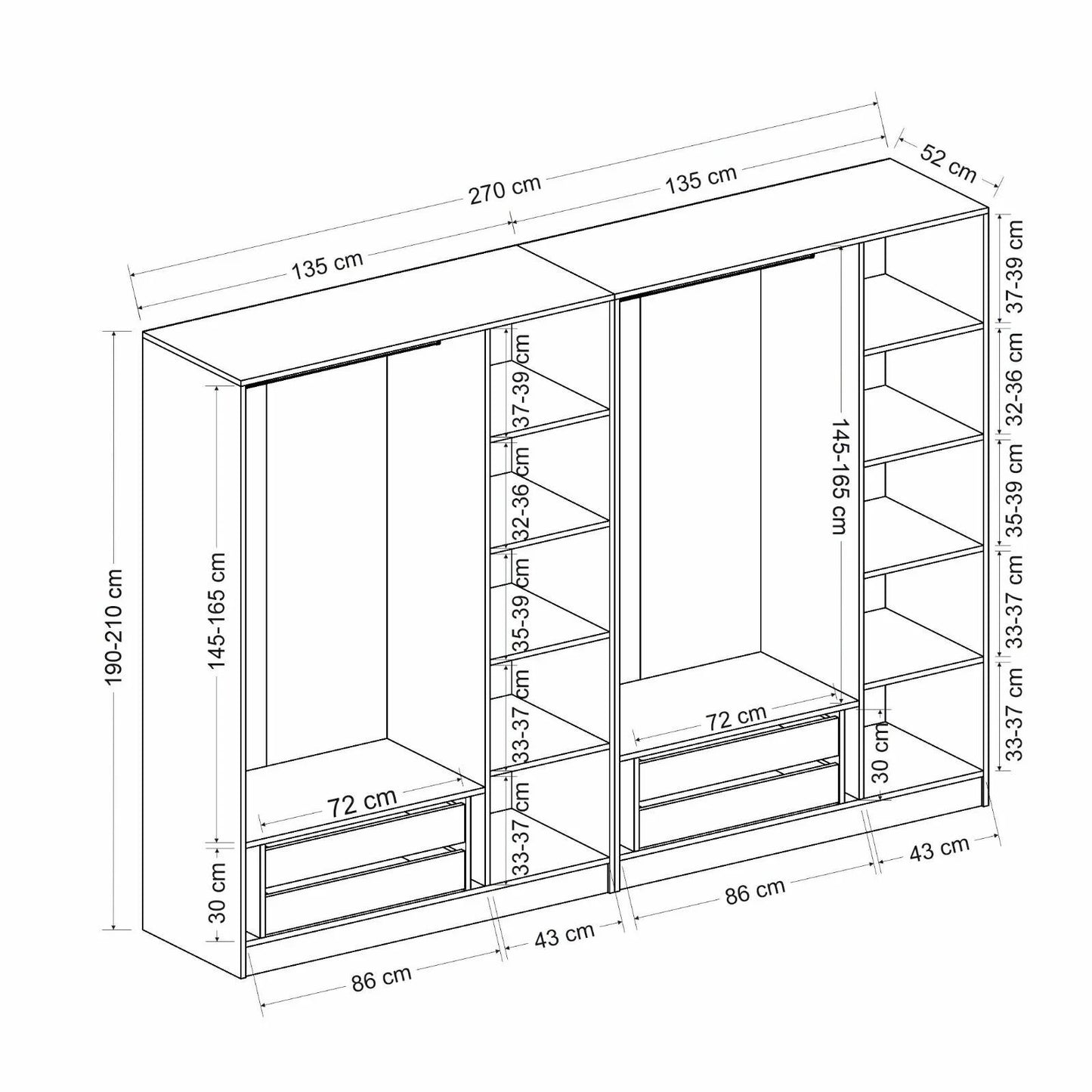 Ντουλάπα 270x210x52 εκ Λευκό 506MNR2697