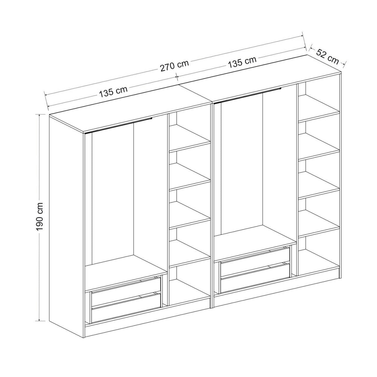 Ντουλάπα 270x190x52 εκ Λευκό 506MNR2709