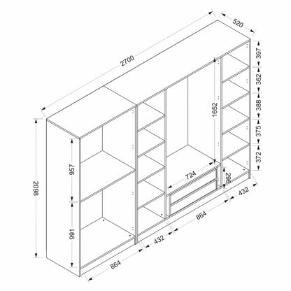 Ντουλάπα 270x210x52 εκ Anthracite Black 506MNR2729