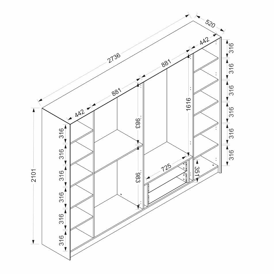 Ντουλάπα 270x210x52 εκ White Black 506MNR2733