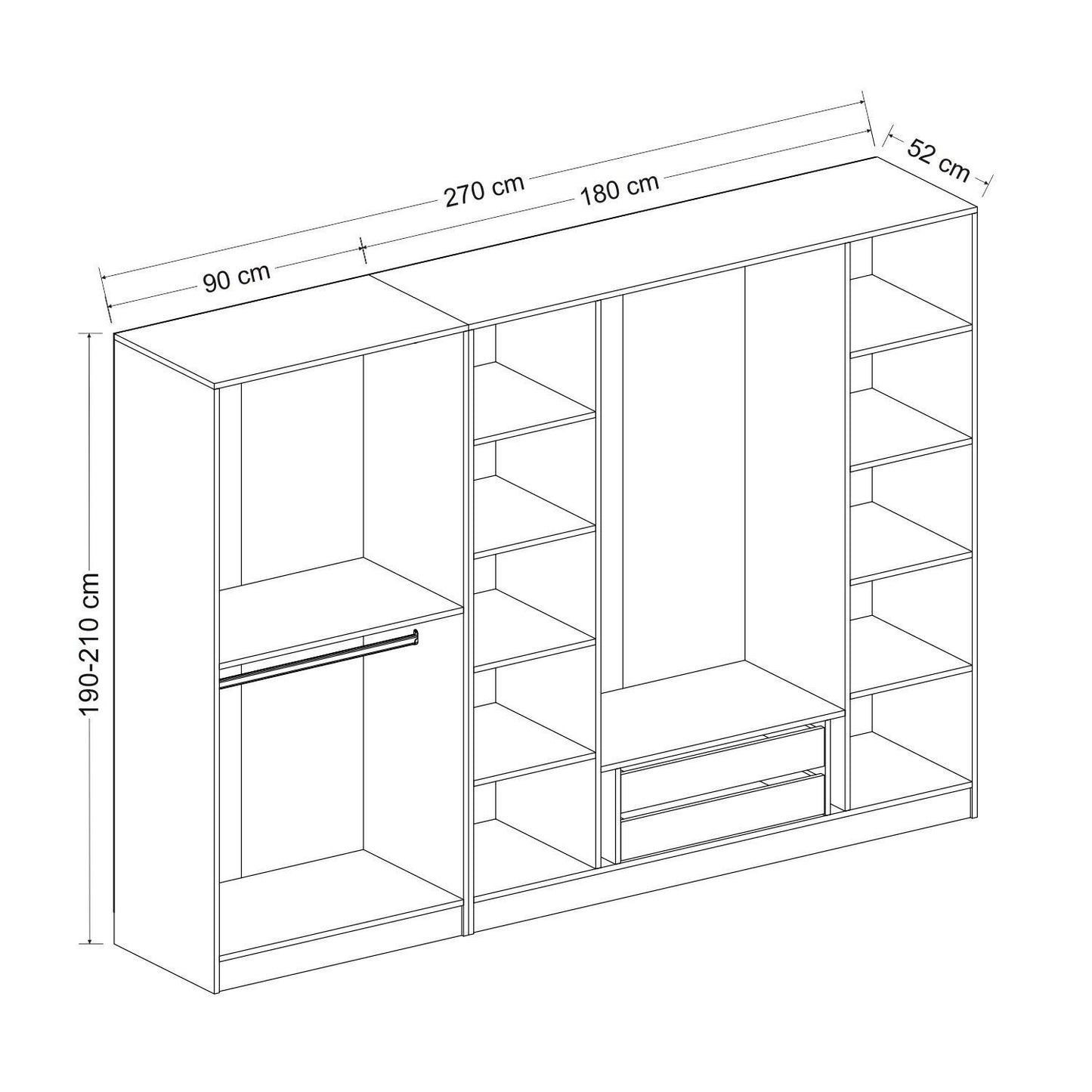 Ντουλάπα 270x210x52 εκ Dore 506MNR2747