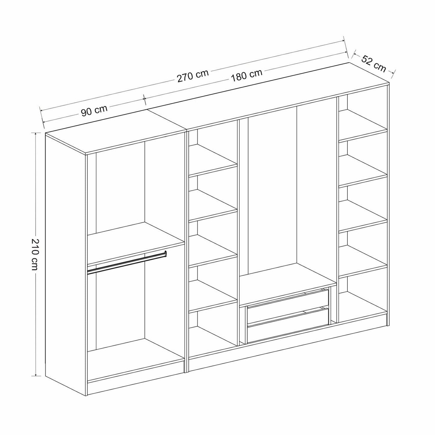 Ντουλάπα 270x210x52 εκ Ανθρακί 506MNR2758