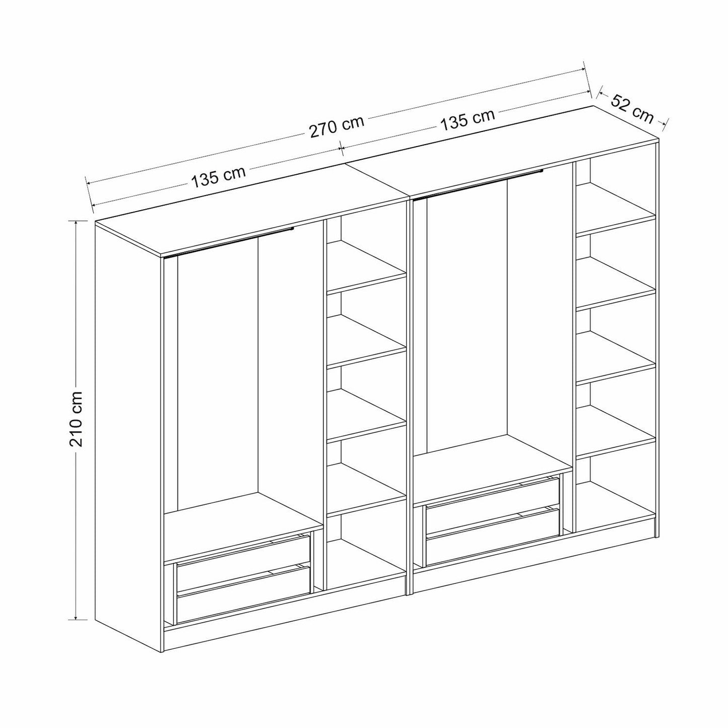 Ντουλάπα 270x210x52 εκ Λευκό 506MNR2760