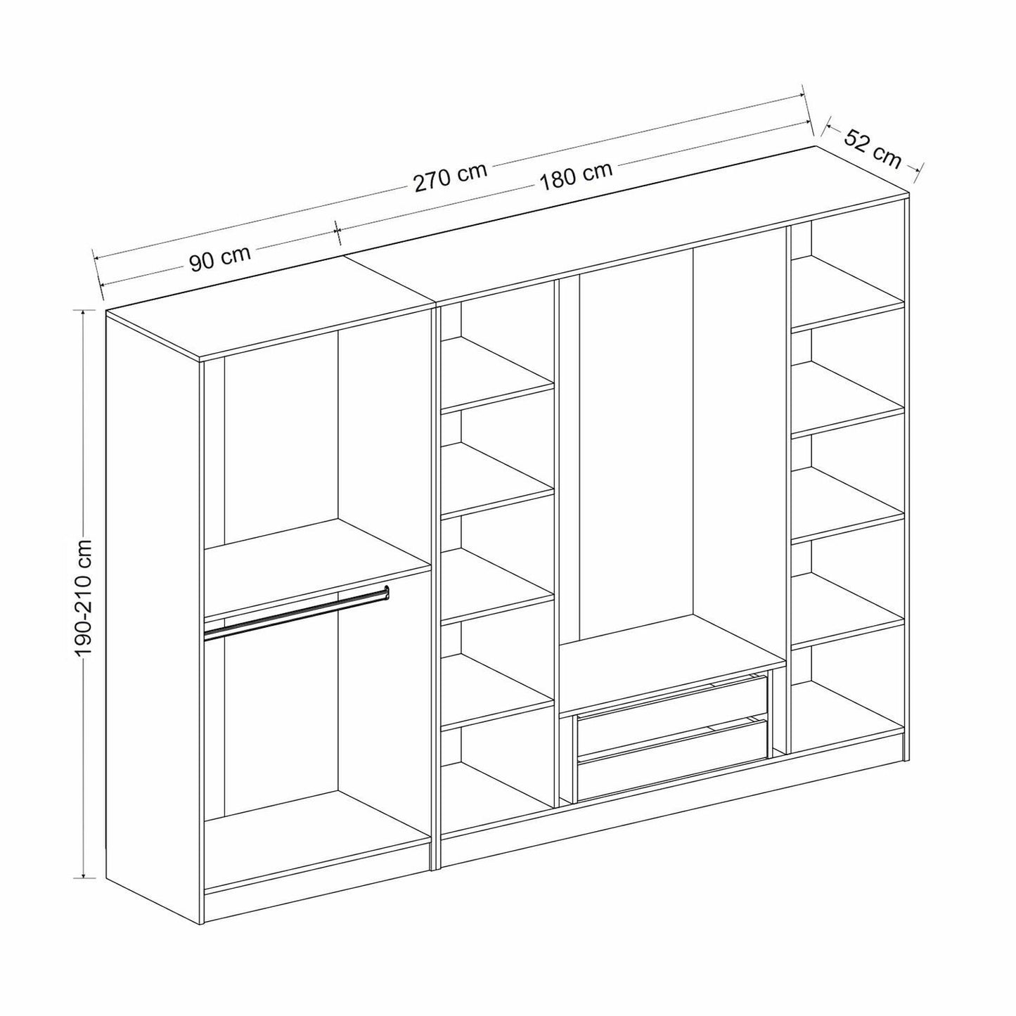 Ντουλάπα 270x210x52 εκ Λευκό 506MNR2766