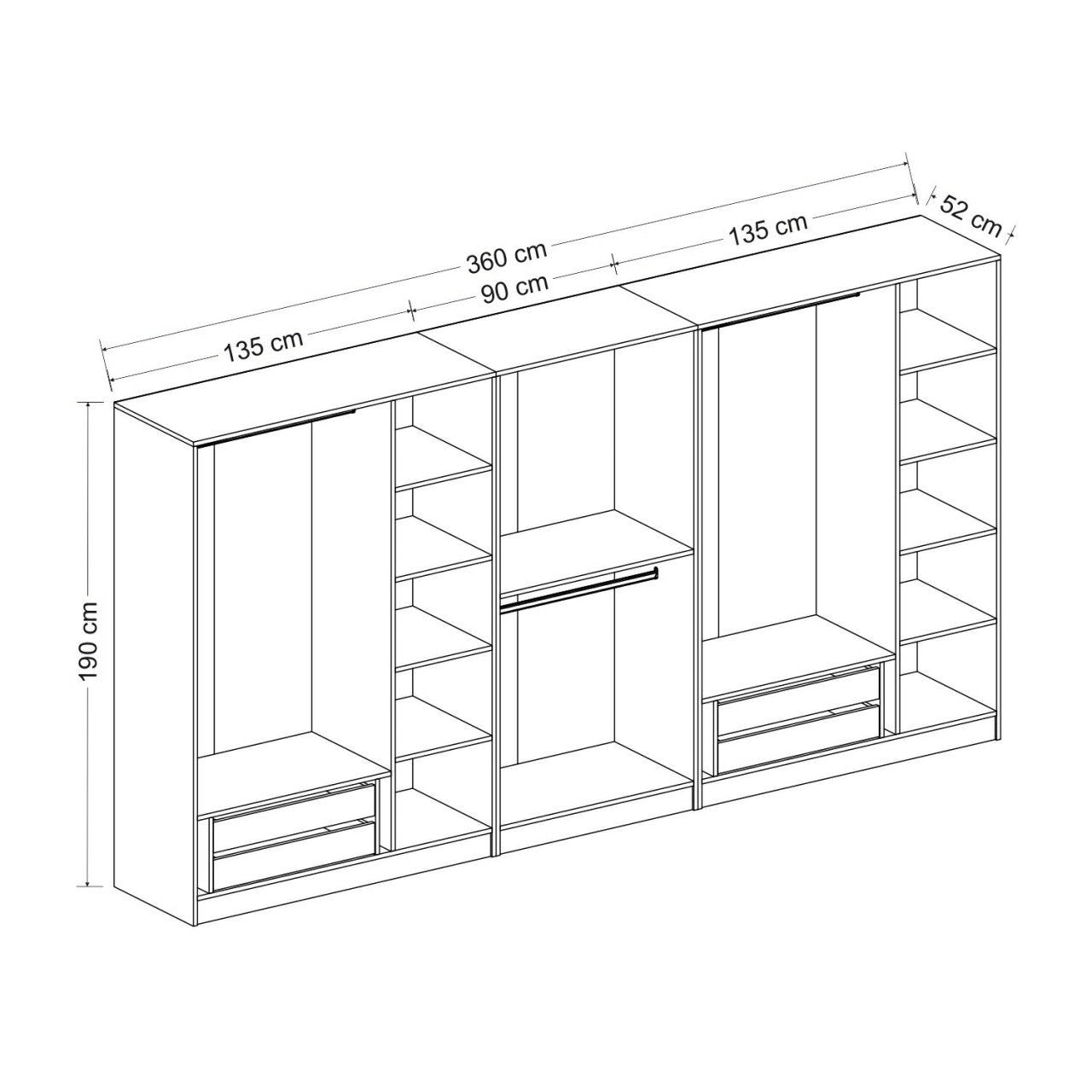 Ντουλάπα 360x210x52 εκ Λευκό 506MNR2776