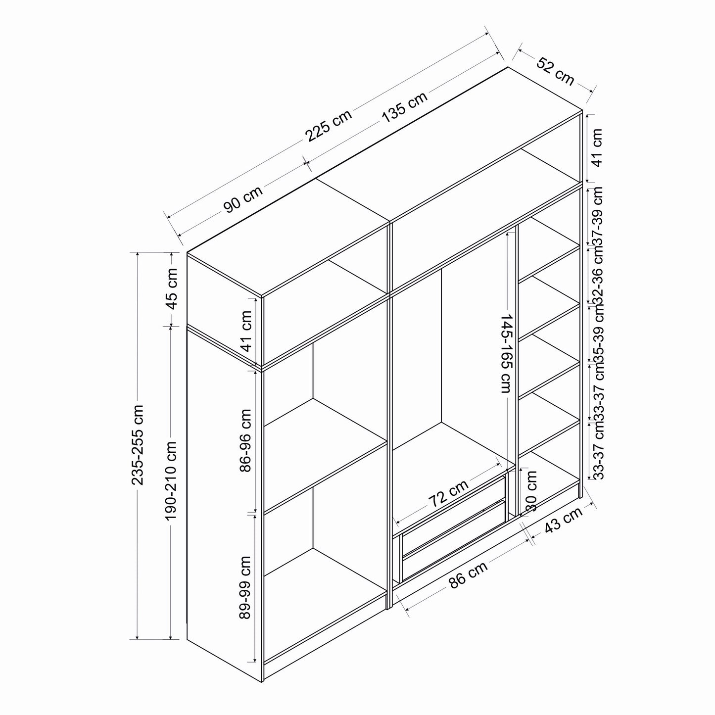 Ντουλάπα 225x235x52 εκ Ανθρακί 506MNR2791