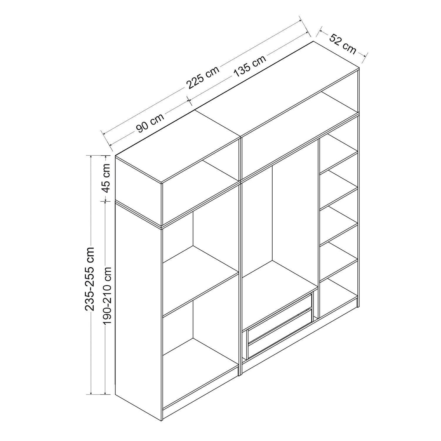 Ντουλάπα 225x210x52 εκ Λευκό 506MNR2811