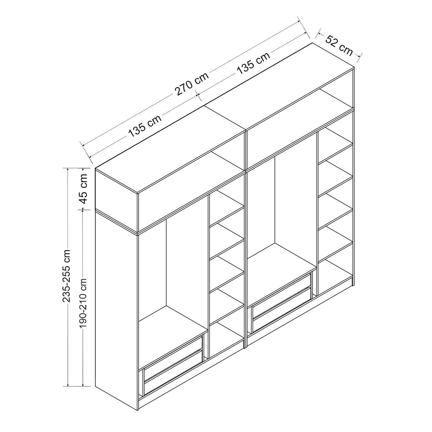 Ντουλάπα 270x190x52 εκ Λευκό 506MNR2904
