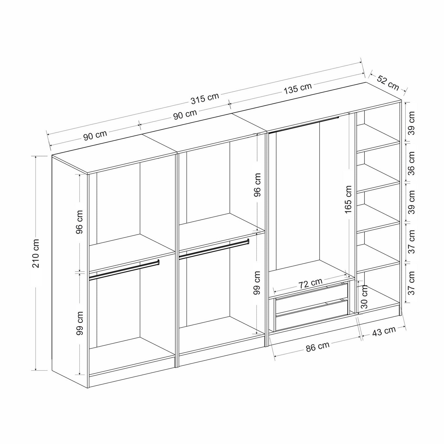 Ντουλάπα 315x210x52 εκ White Black 506MNR2988