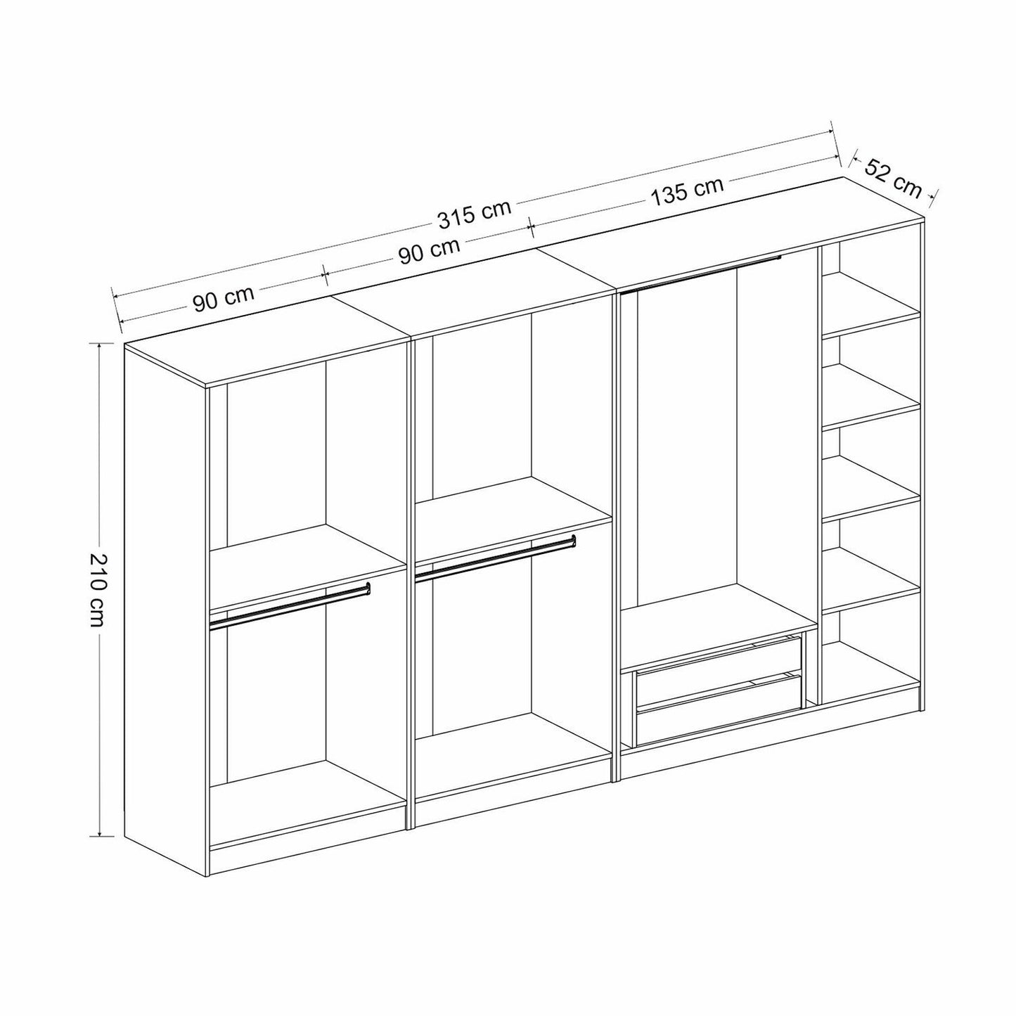 Ντουλάπα 315x210x52 εκ White Dark Grey 506MNR3124