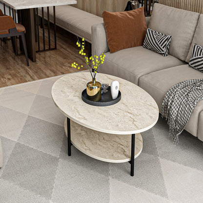 Τραπεζάκι Σαλονιού με όψη Μαρμάρου Τραπέζι Καφέ Οβαλ 506MNR3455