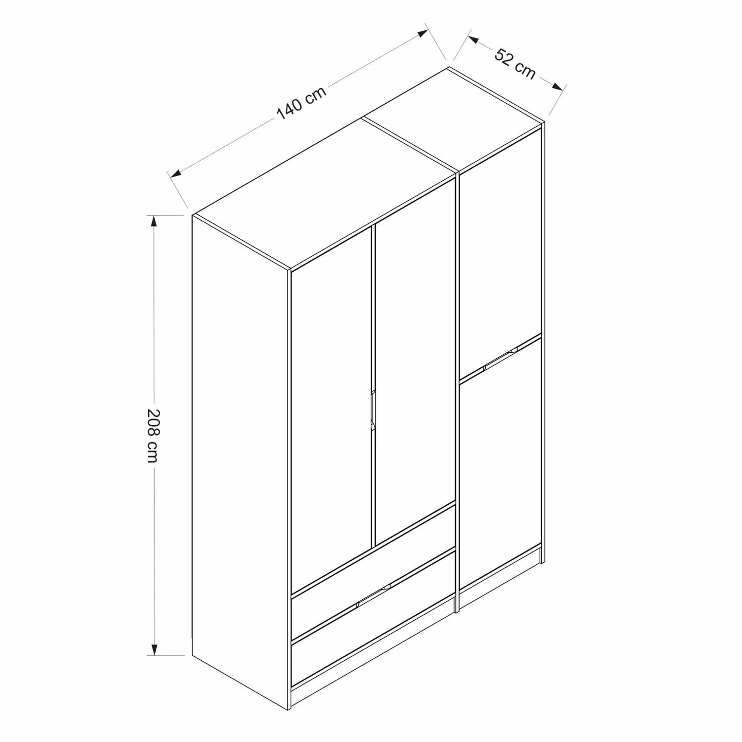 Ντουλάπα 140x208x52 εκ White Dore 506MNR3730