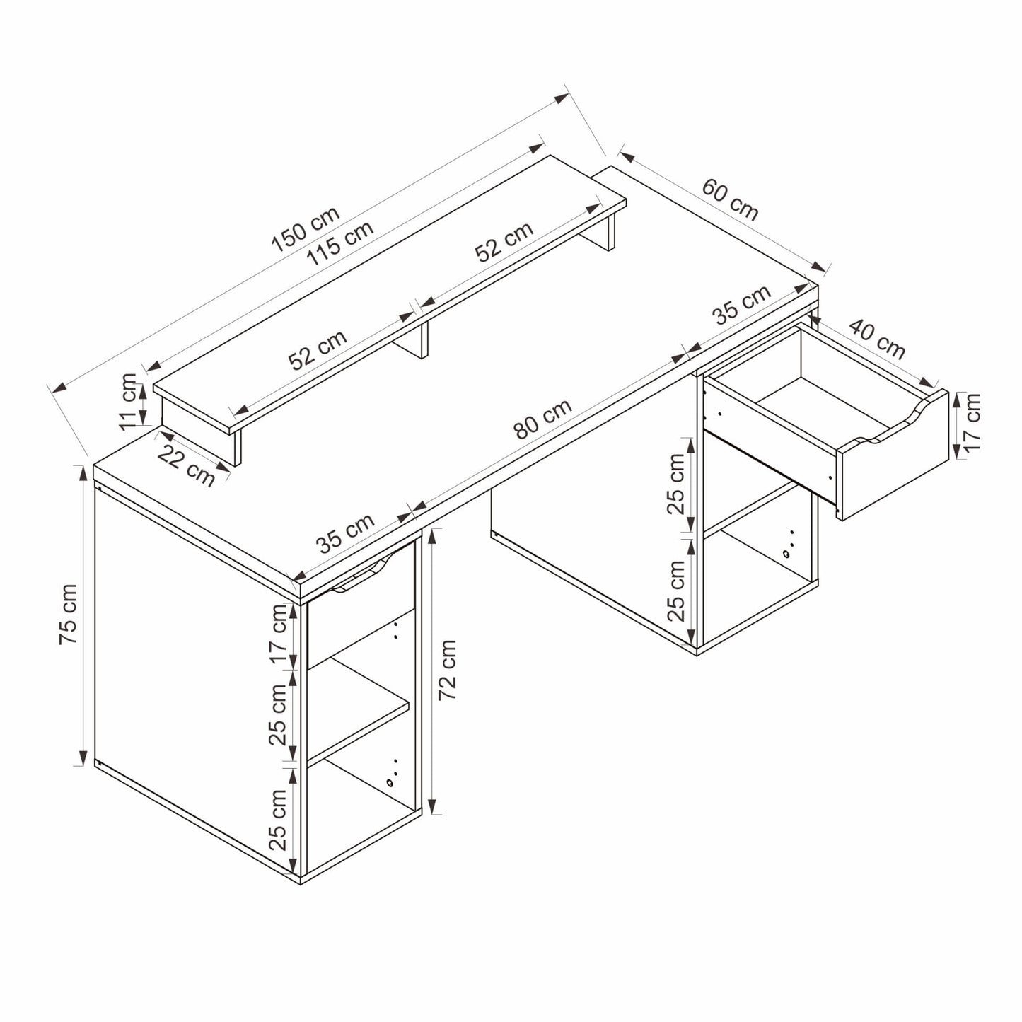 Γραφείο Υπολογιστή και Μελέτης Ανθρακί 150x75x60 εκ 506MNR3861